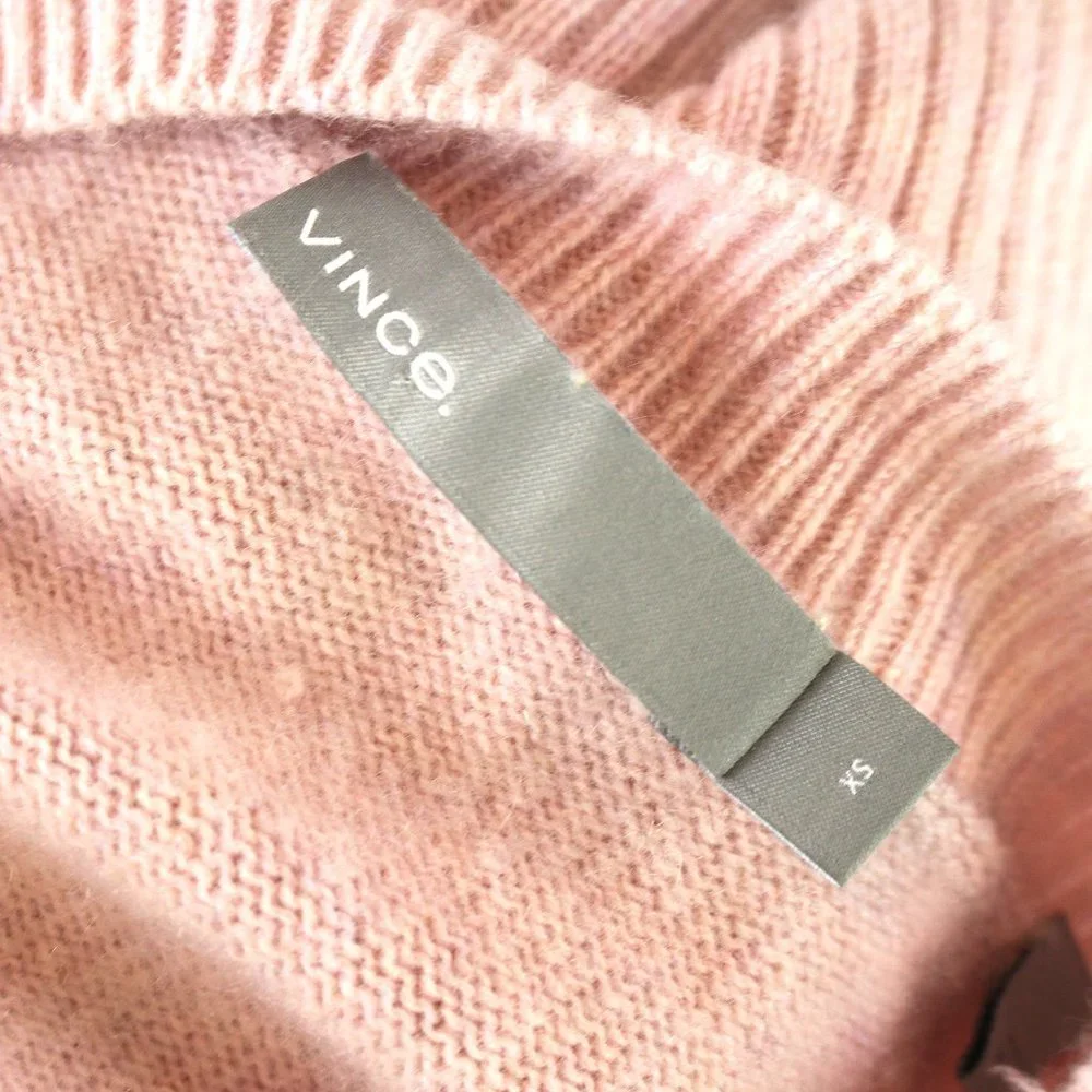 Vince Asymmetrical Pink Cashmere Side Slit Hemline Sweater XS Crewneck Pullover